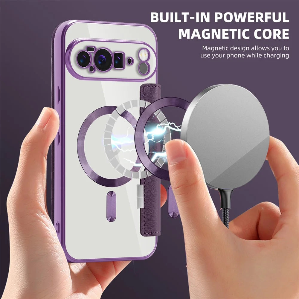 For Google Pixel 10 Pro XL Magnetic Case Rhombus PU Leather Phone Cover - Dark Purple - 4