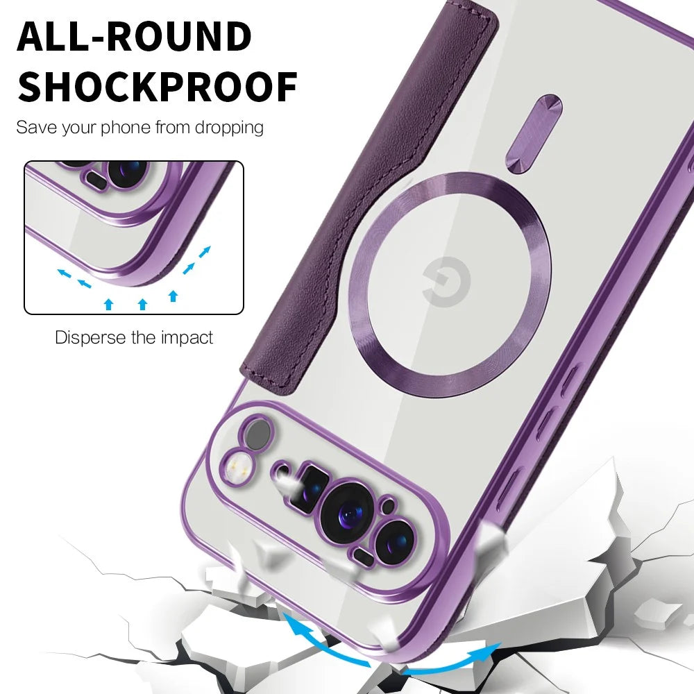 For Google Pixel 10 Pro XL Magnetic Case Rhombus PU Leather Phone Cover - Dark Purple - 6