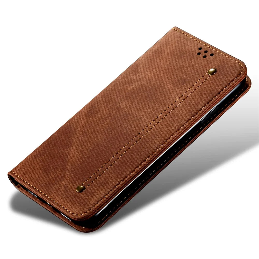 For vivo X200 Ultra 5G Case Jeans Cloth Texture Anti-Scratch Leather Stand Phone Cover - Coffee - 4