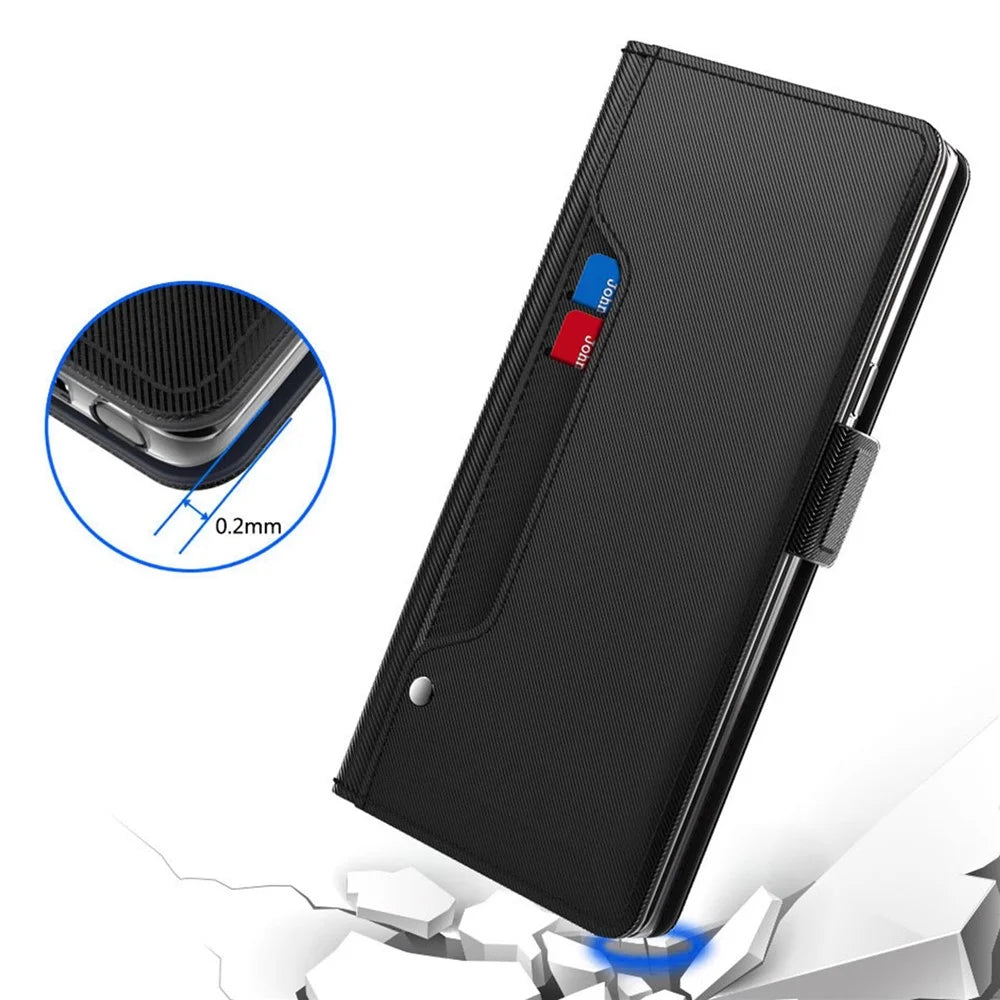 For ZTE nubia Redmagic 10 Air 5G Case Stand PU Leather Phone Cover Card Holder Mirror - Black - 4