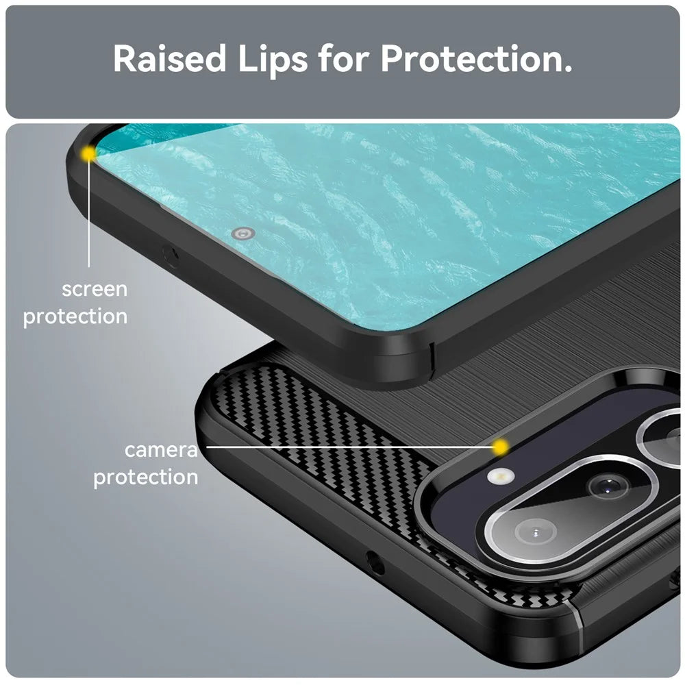 For Samsung Galaxy M56 5G / F56 5G Case Protective Phone Cover Carbon Fiber Texture Brushed - Black - 6