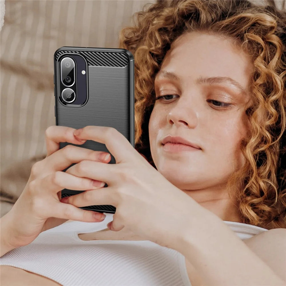 For Samsung Galaxy M56 5G / F56 5G Case Protective Phone Cover Carbon Fiber Texture Brushed - Black - 7