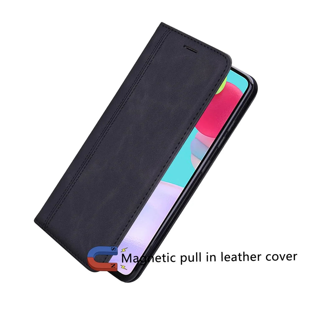 For Samsung Galaxy A56 5G Case Business Style Magnetic Closure Leather Phone Cover with Strap - Black - 4