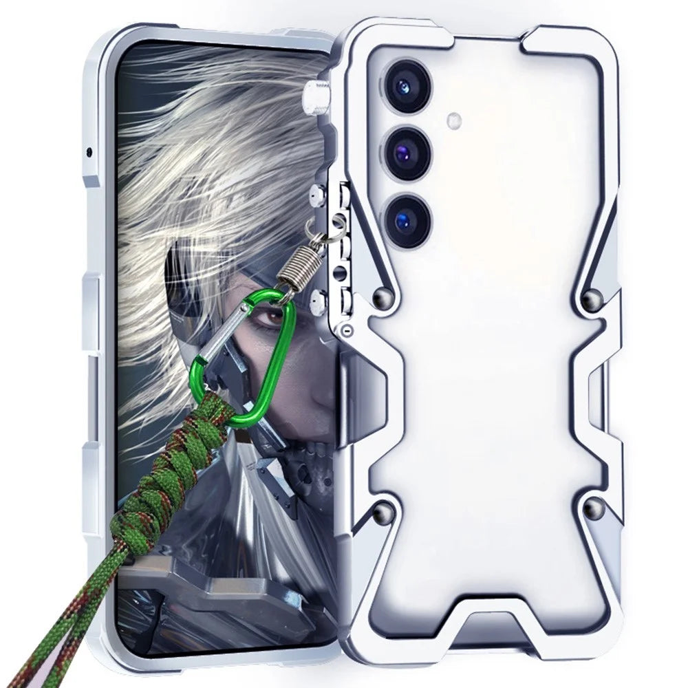 For Samsung Galaxy S24+ Bumper Case Aluminium Alloy Metal Phone Shell Cover with Strap - Silver - 1