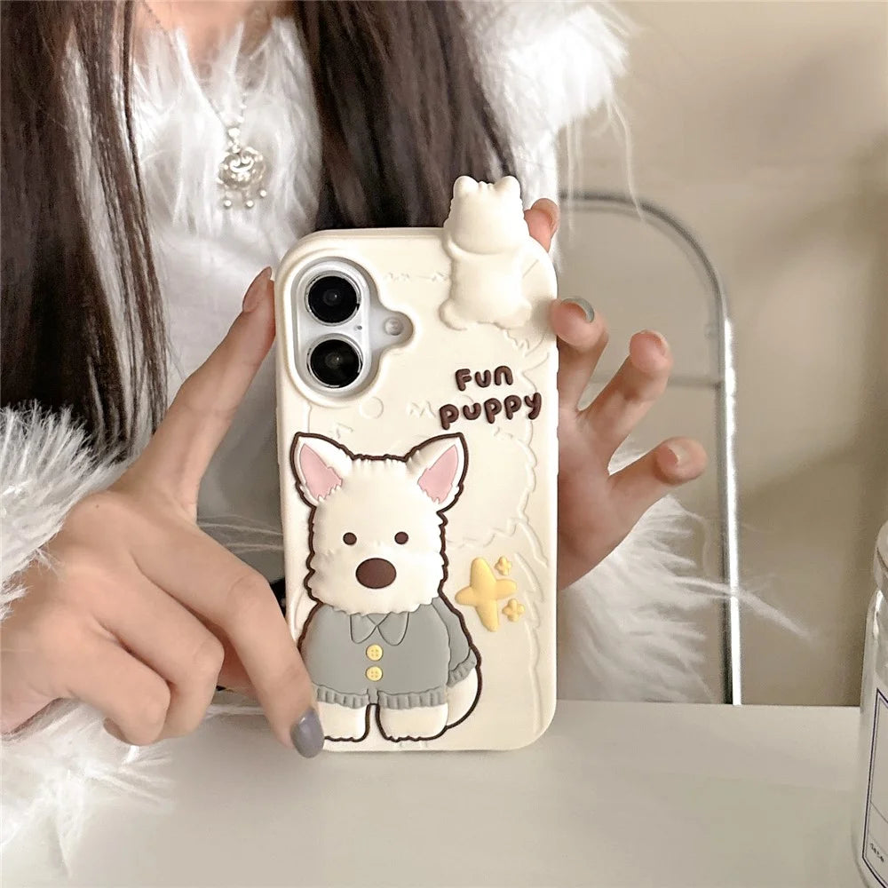 For iPhone 16 Silicone Case Cute Highland Terrier Design Shockproof Phone Back Cover - 4