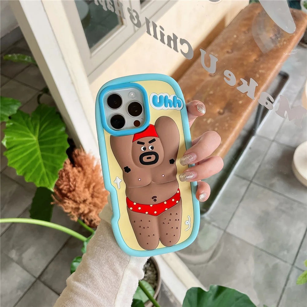 For iPhone 16 Pro Max Silicone Case Cute Hairy Leg Strongman Design Shockproof Phone Back Cover - 2