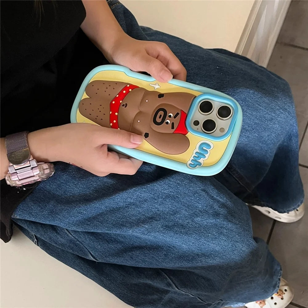 For iPhone 16 Pro Max Silicone Case Cute Hairy Leg Strongman Design Shockproof Phone Back Cover - 6