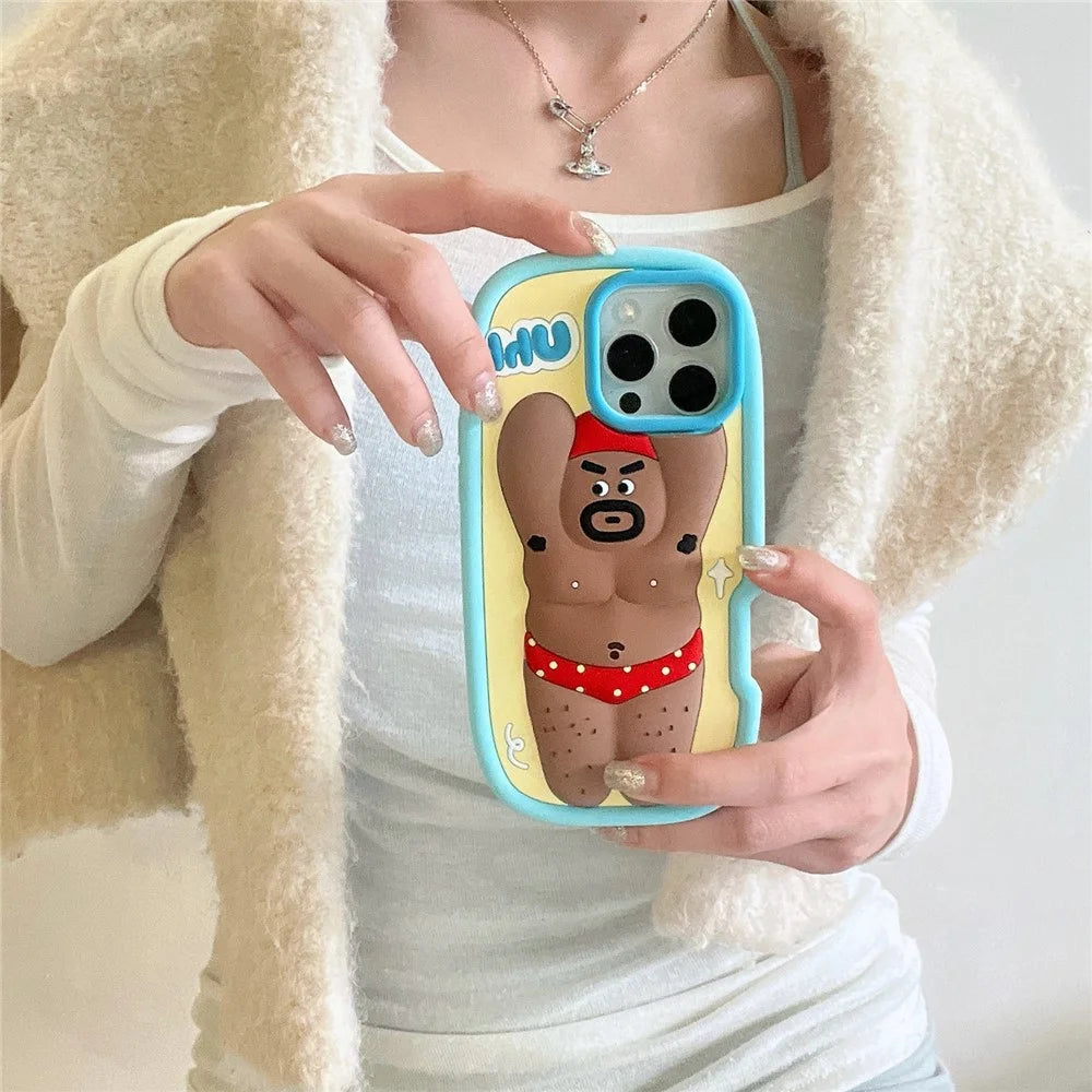 For iPhone 16 Pro Max Silicone Case Cute Hairy Leg Strongman Design Shockproof Phone Back Cover - 7
