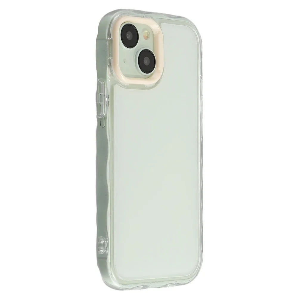 For iPhone 14 Case Inner Wave Pattern TPU + Acrylic Phone Cover - Beige - 1