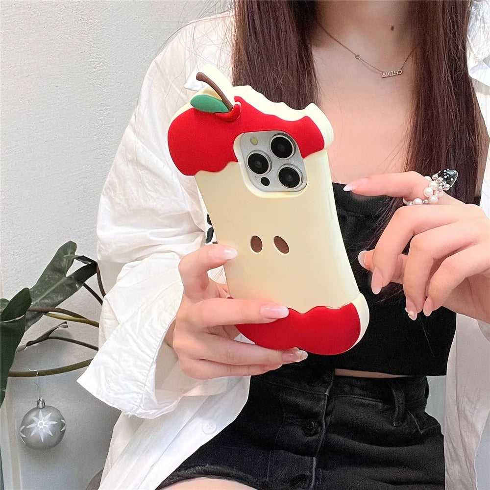 For iPhone 15 Pro Silicone Case Cute Eaten Apple Design Shockproof Phone Back Cover - 4