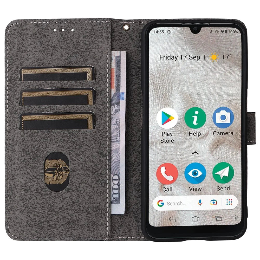 For Doro 8100 / 8200 Case Wallet RFID Blocking PU Leather Phone Cover Stand with Strap - Black - 2