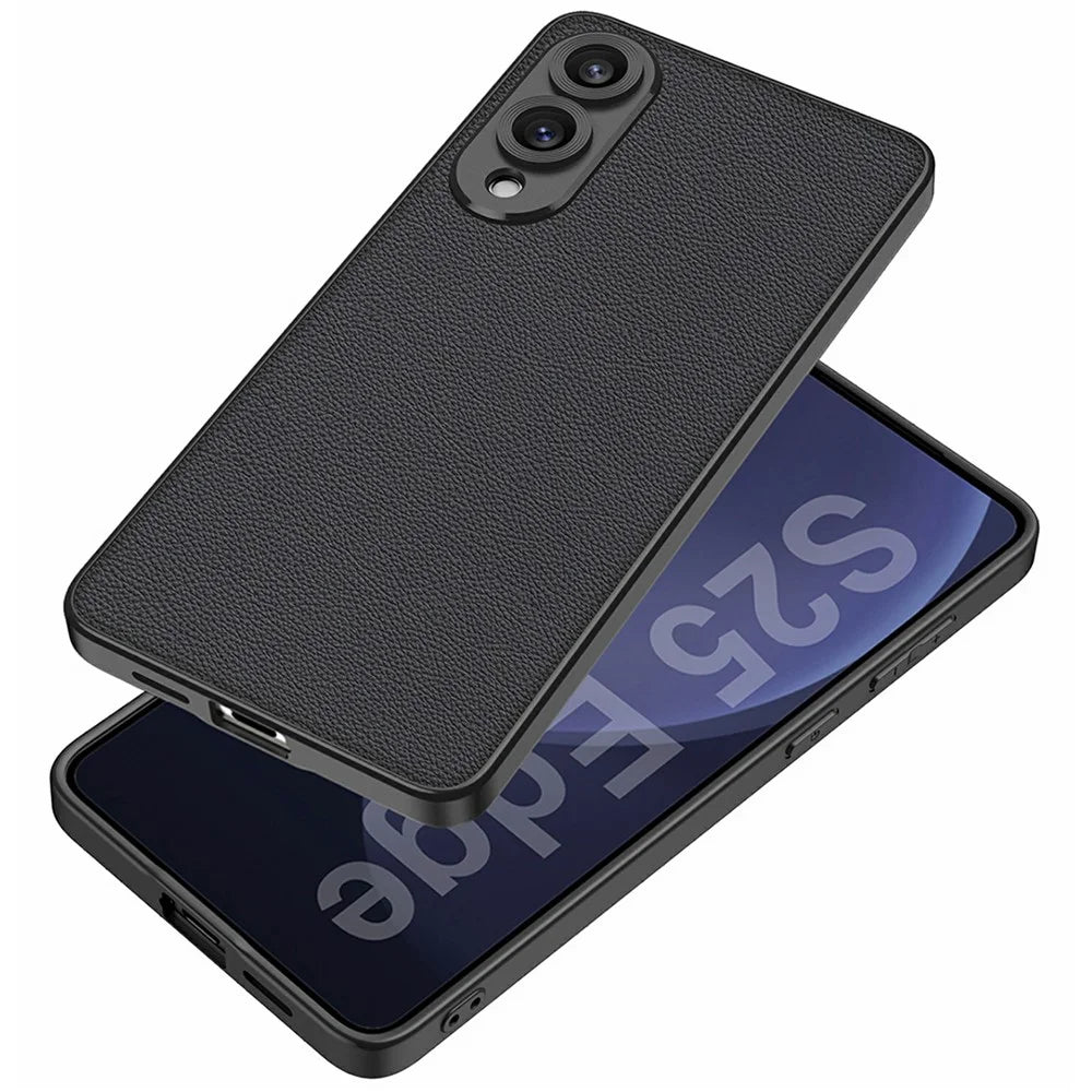 For Samsung Galaxy S25 Edge Case Metal Pain Skin-Touch PU Leather + PC Phone Cover - Dark Purple - 4