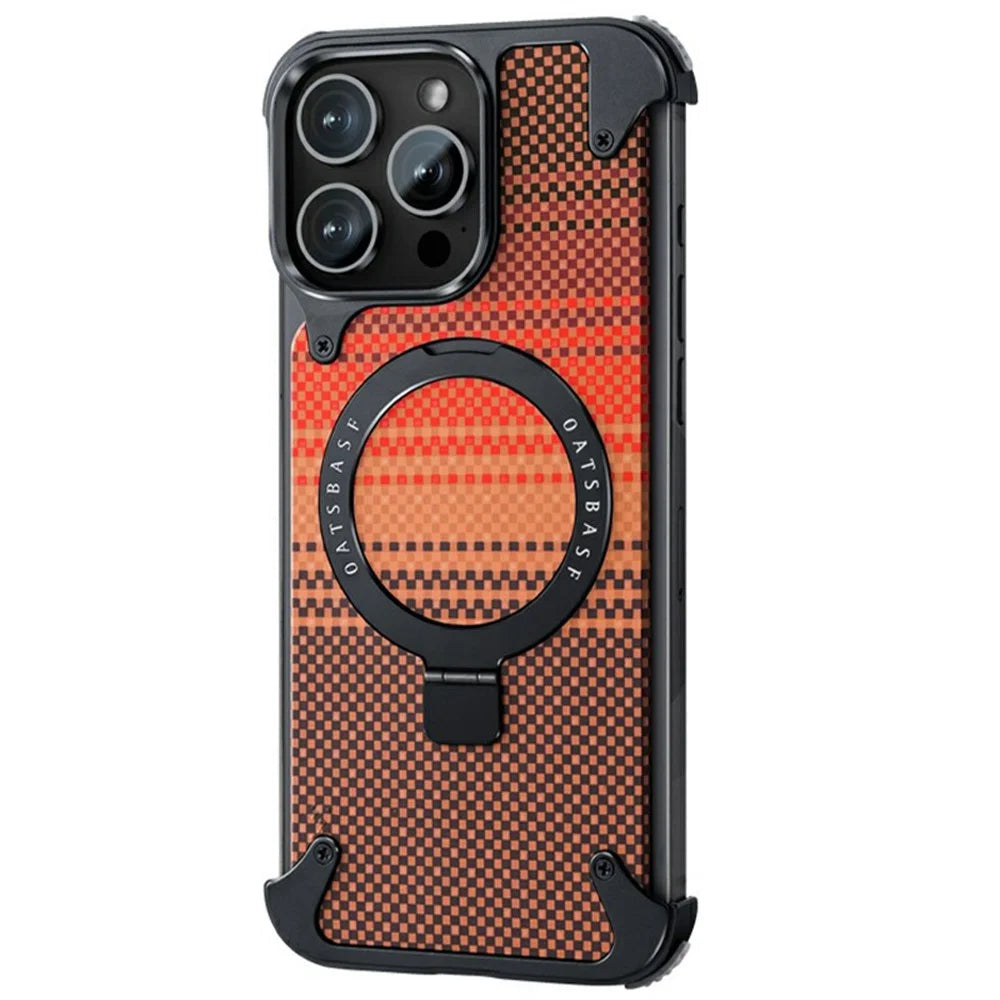 For iPhone 16 Pro Max Magnetic Case Aramid Fiber Borderless Phone Cover with Rotatable Kickstand - Black - 1