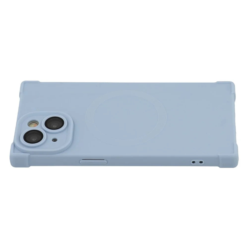 For iPhone 14 Case Compatible with MagSafe Straight Edge TPU Phone Cover with Camera Lens Protector - Blue - 1