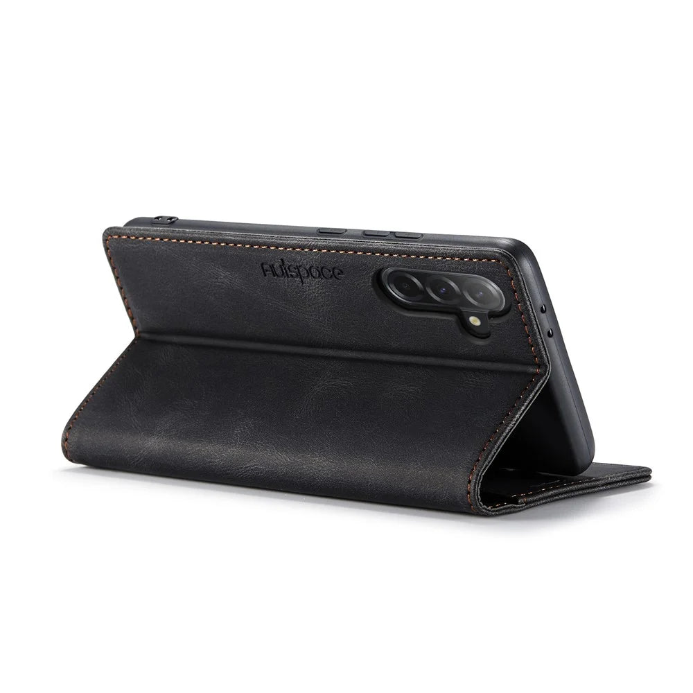 AUTSPACE For Samsung Galaxy A56 5G Wallet Case  A01 Leather Stand Cover with RFID Blocking Card Holder - Black - 4