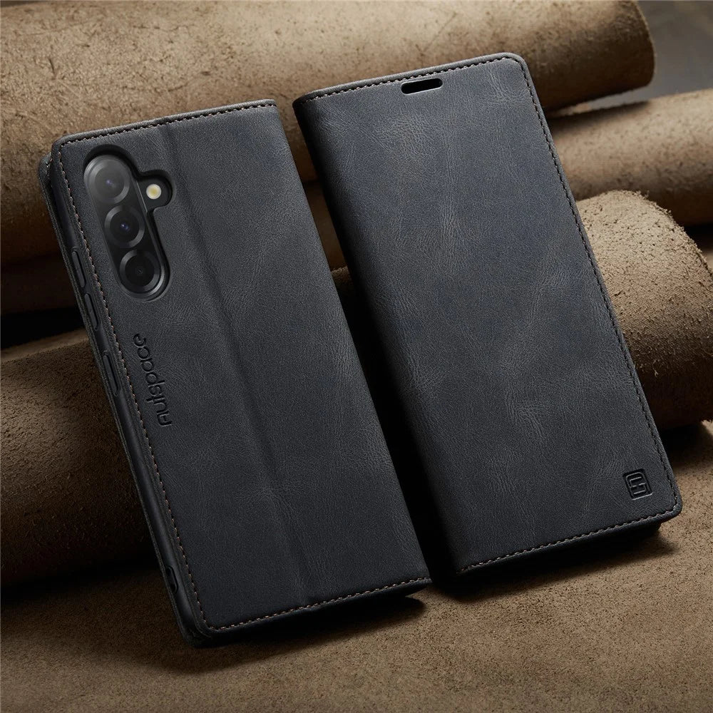 AUTSPACE For Samsung Galaxy A56 5G Wallet Case  A01 Leather Stand Cover with RFID Blocking Card Holder - Black - 5