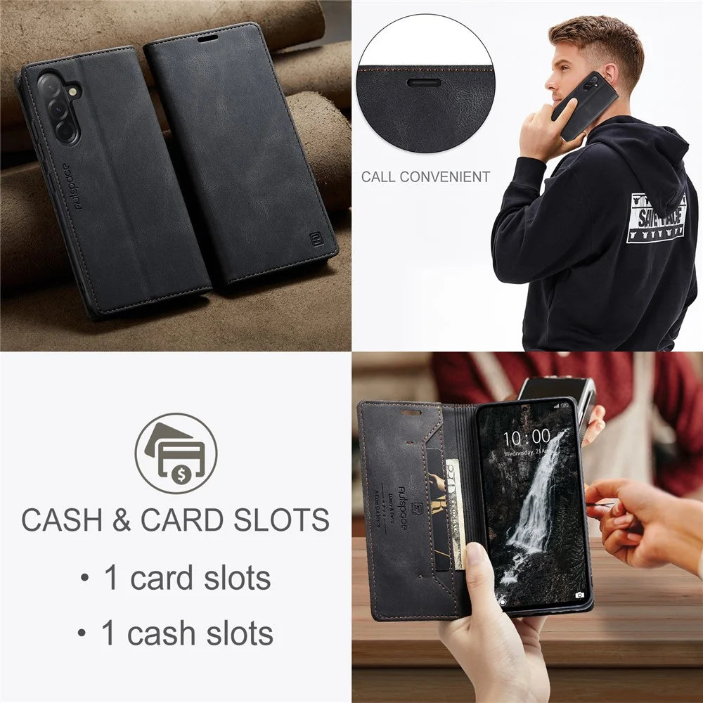 AUTSPACE For Samsung Galaxy A56 5G Wallet Case  A01 Leather Stand Cover with RFID Blocking Card Holder - Black - 7