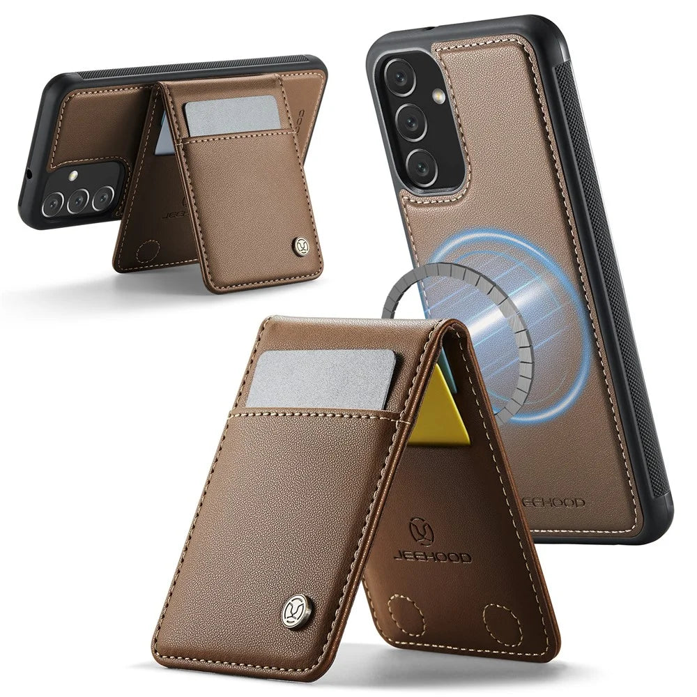 JEEHOOD For Samsung Galaxy A24 4G (162.1 x 77.6 x 8.3mm) Leather Back Cover Magnetic Case  J06 Phone Case with Card Bag RFID Blocking - Brown - 2