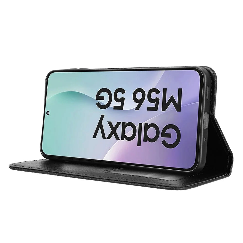For Samsung Galaxy F56 5G / M56 5G Leather Case Wallet Stand Retro Texture Phone Cover - Black - 7