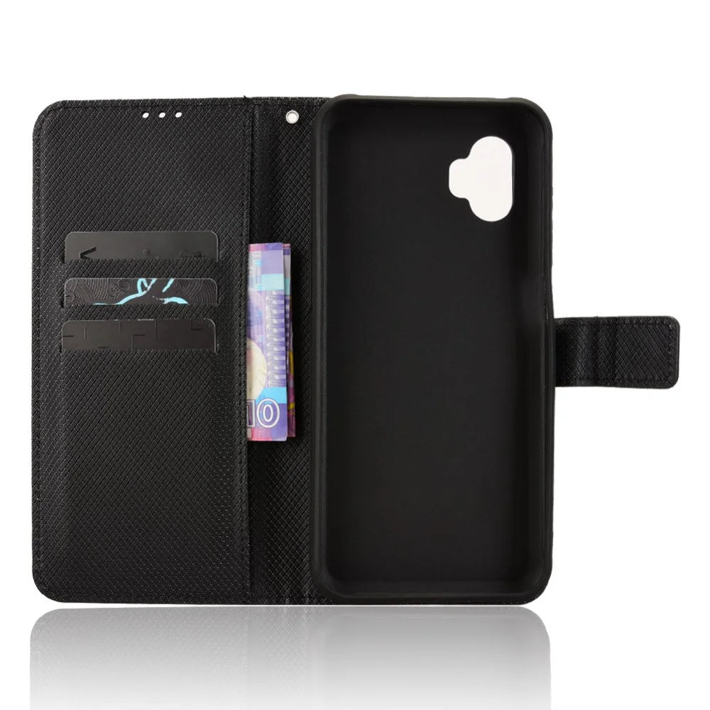 For Samsung Galaxy XCover7 Pro Leather Wallet Case with Strap Diamond Texture Phone Cover - Black - 5
