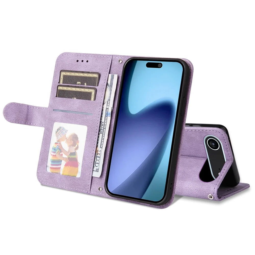 For iPhone Air Leather Wallet Cases Skin Touch Phone Cover Stand with Strap - Purple - 3