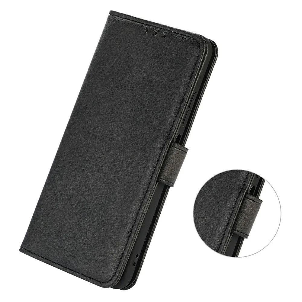 For iPhone Air Case Cowhide Texture Leather Wallet Phone Cover with Stand - Black - 5