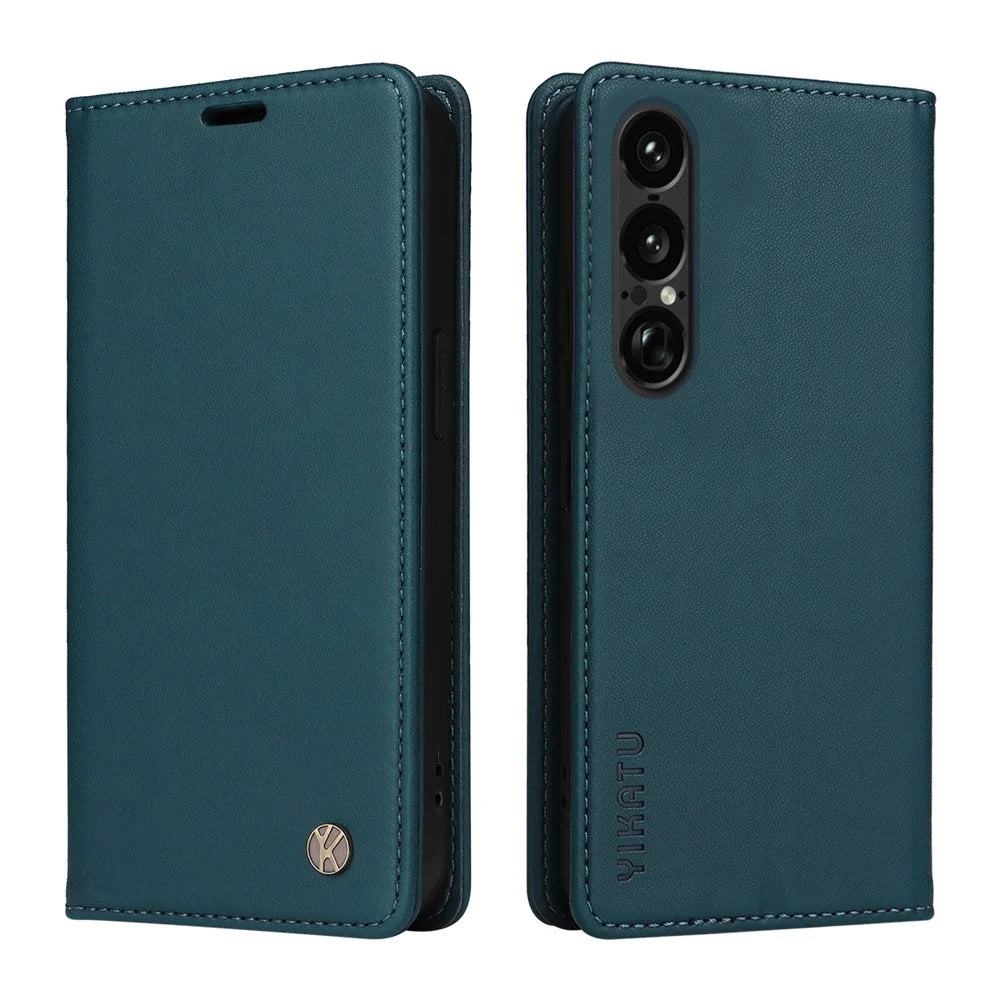 YIKATU For Sony Xperia 1 VII Phone Cases  Magnetic Closure PU Leather Mobile Cover - Green - 1