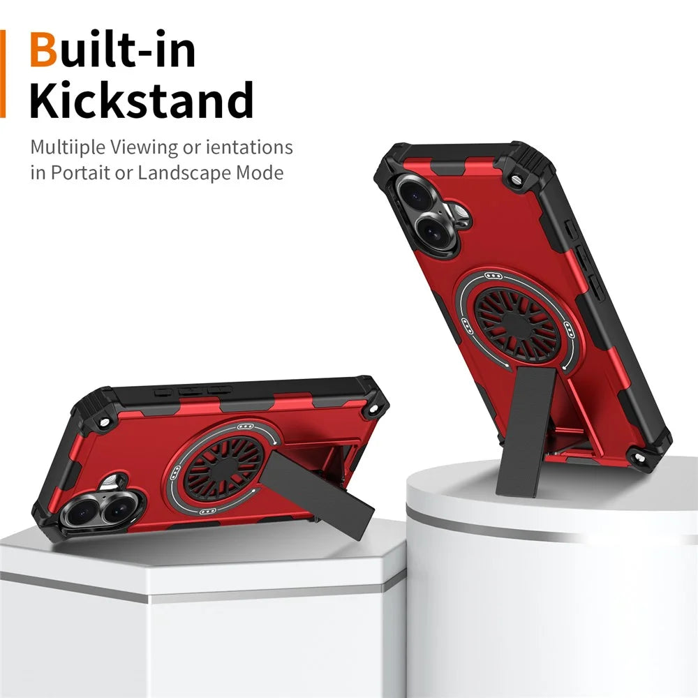 For iPhone 16 Plus Magnetic Case Kickstand TPU + PC Drop Defend Phone Cover - Red - 2
