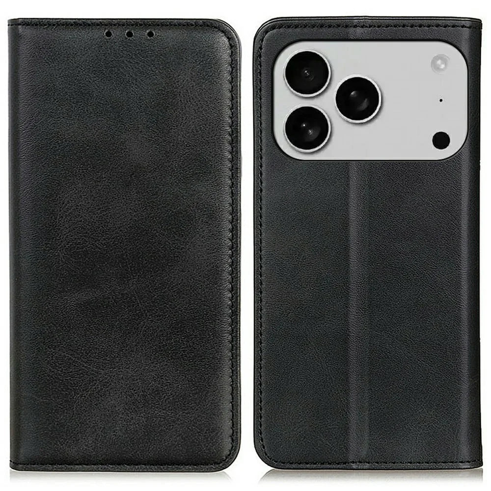 For iPhone 18 Pro Max / 17 Pro Max Case Split Leather Flip Wallet Phone Cover - Black - 1
