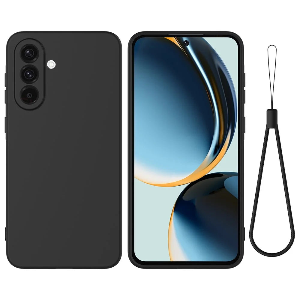 For Samsung Galaxy F56 5G  /  M56 5G Liquid Silicone Case Phone Back Cover with Hand Strap - Black - 1