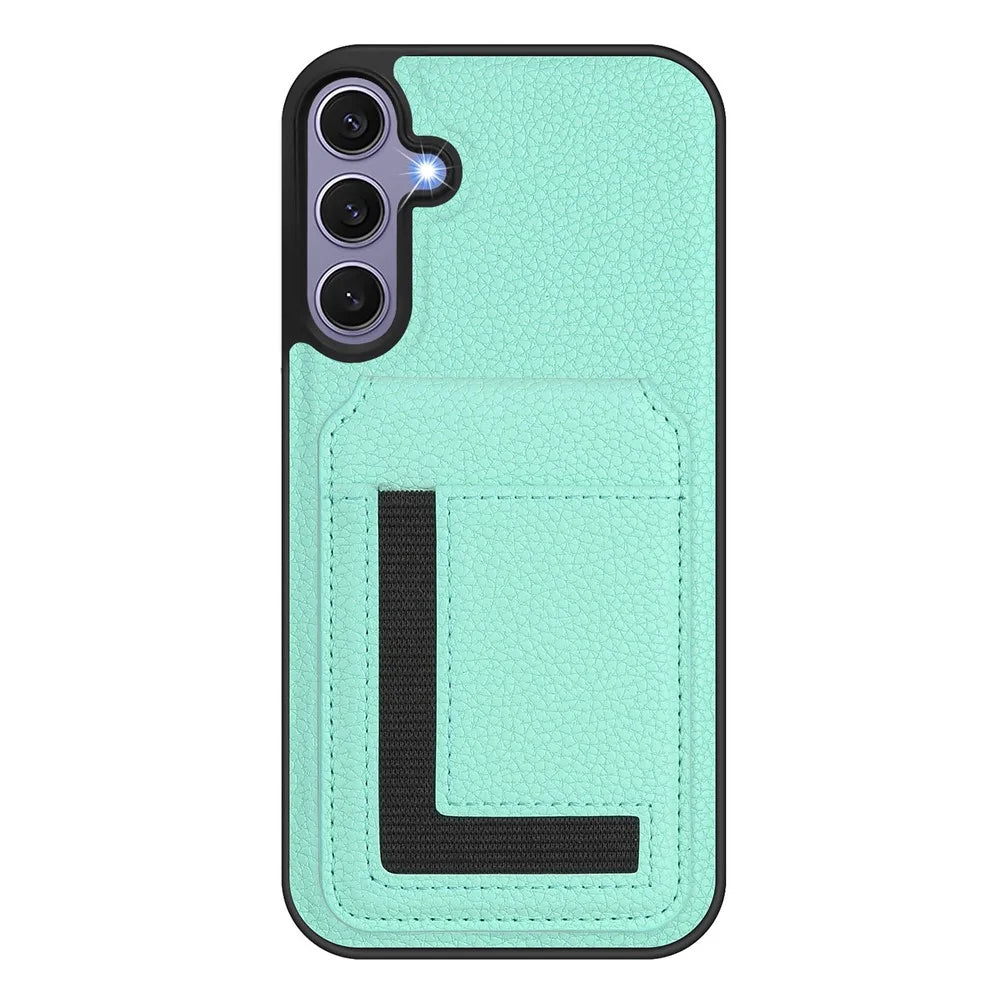 For Samsung Galaxy S25+ Magnetic Case TPU + PU Leather Phone Back Cover with Detachable Card Holder - Mint Green - 1