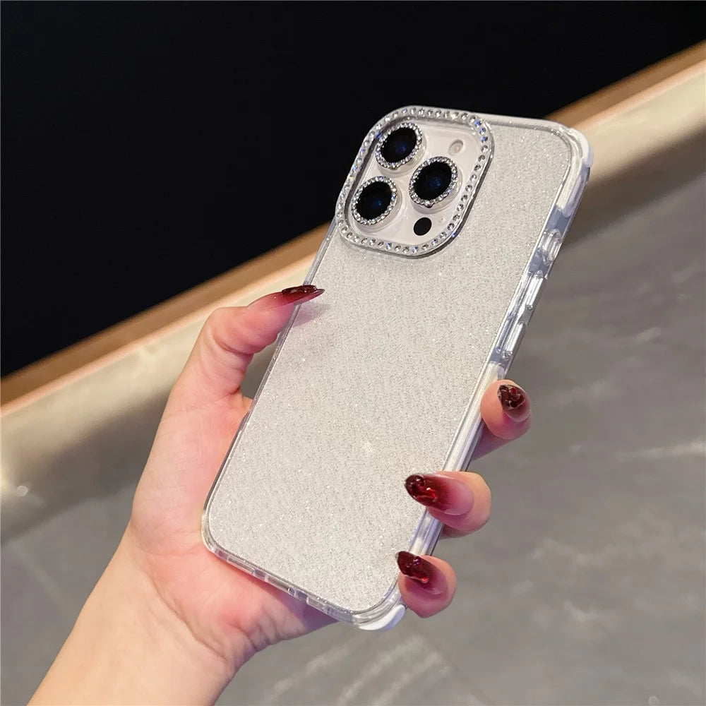 For iPhone 16 Pro Max Case Rhinestone Decor Glitter TPU Anti Drop Phone Cover - Rose - 5
