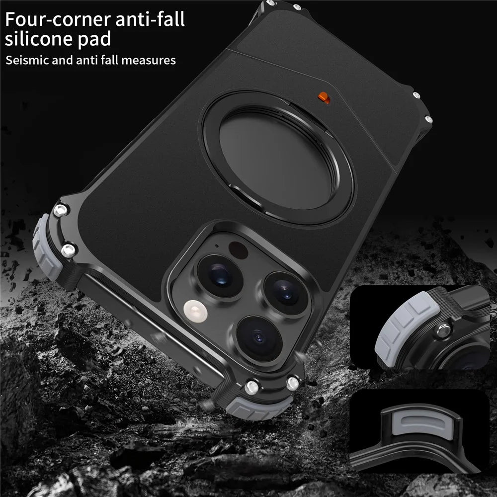 For iPhone 15 Pro Case PC + Metal Boardless Phone Back Cover with Kickstand - Black - 2