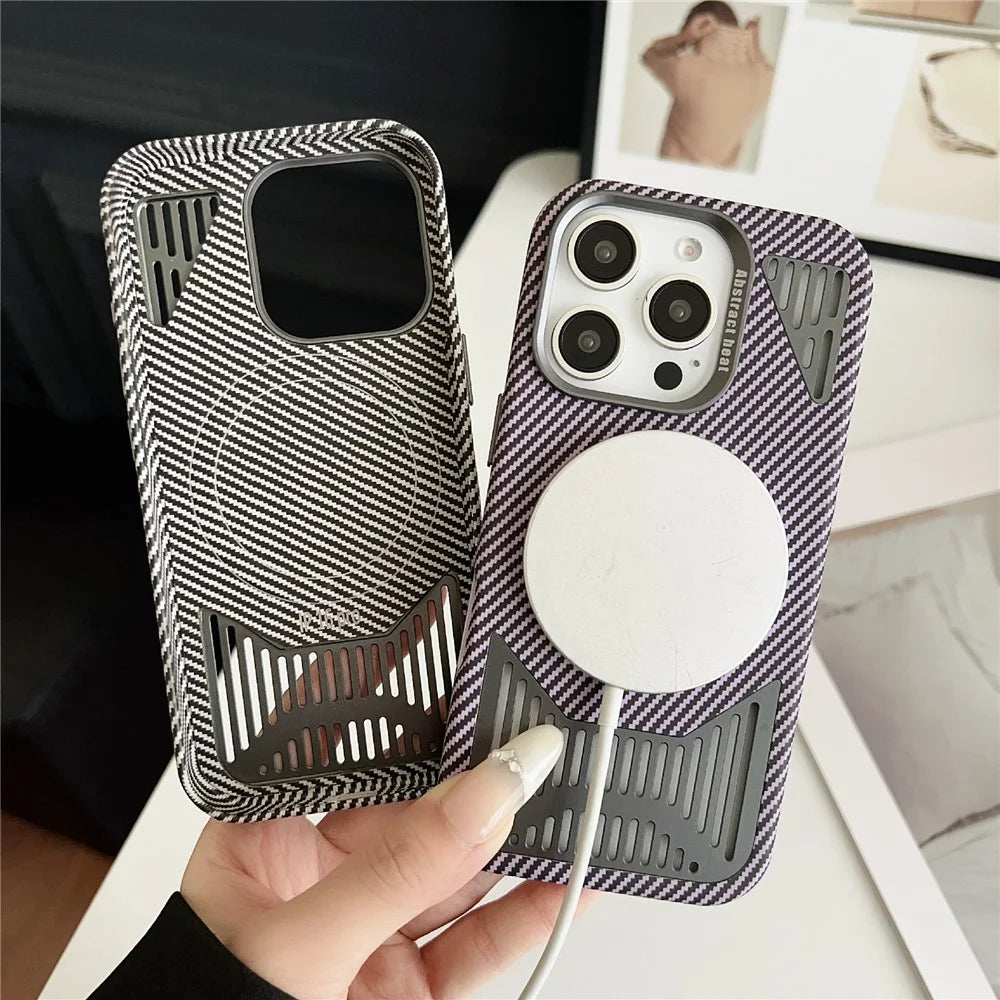 For iPhone 16 Pro Case Compatible with MagSafe Aluminium Alloy Heat Dissipation Leather Phone Back Cover - Purple - 2