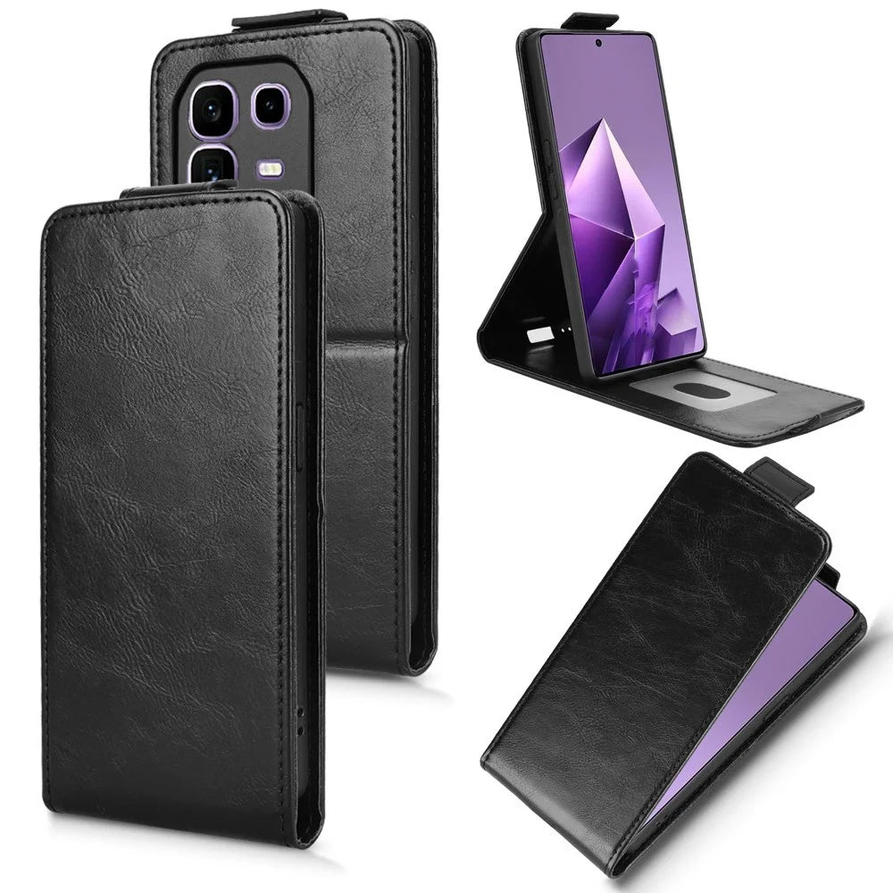 For Infinix Note 50 Pro+ 5G Stand Case Magnetic Clasp Vertical Flip Leather Phone Cover with Card Holder - Black - 1