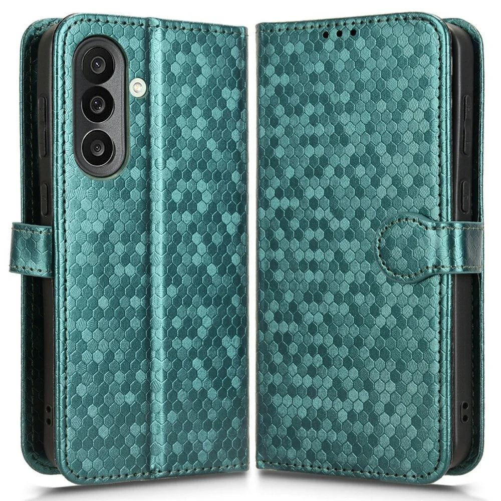 For Samsung Galaxy M56 5G Wallet Case Dot Pattern Imprint PU Leather Phone Cover - Green - 1