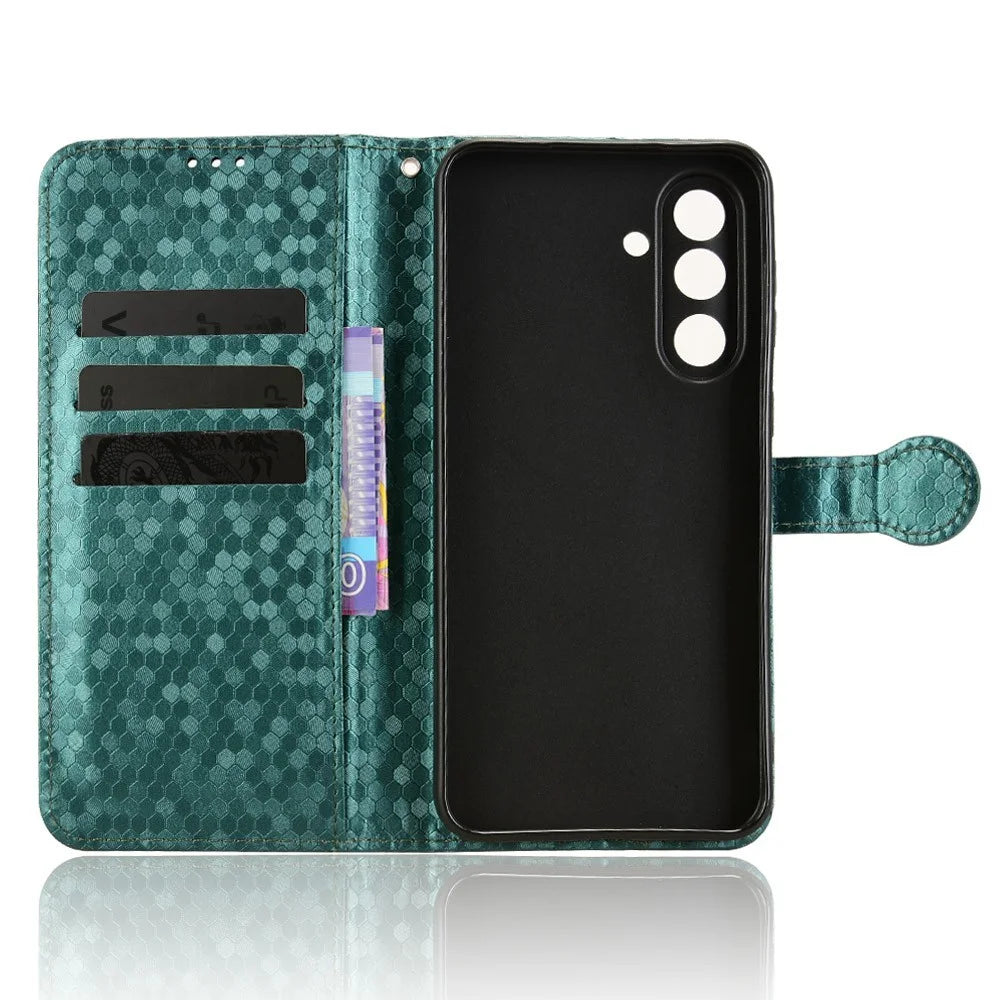 For Samsung Galaxy M56 5G Wallet Case Dot Pattern Imprint PU Leather Phone Cover - Green - 4