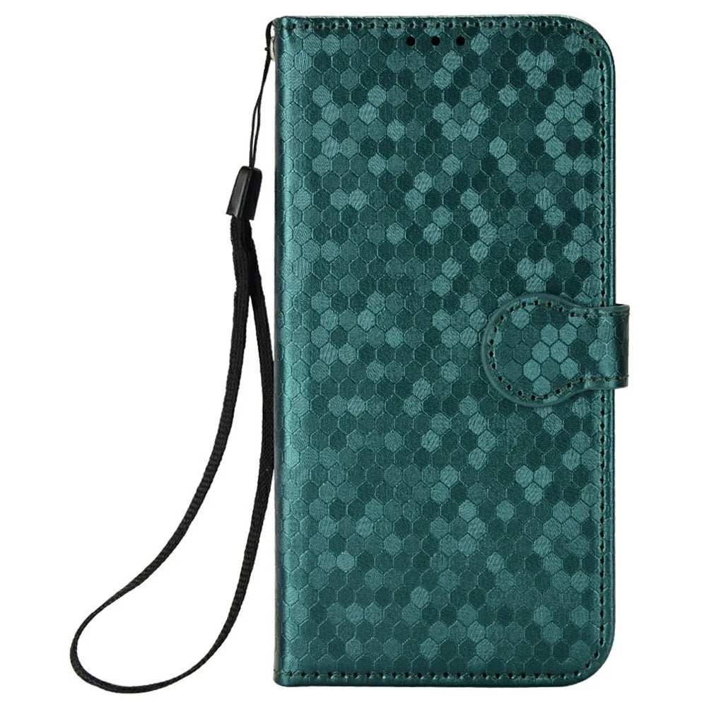 For Samsung Galaxy M56 5G Wallet Case Dot Pattern Imprint PU Leather Phone Cover - Green - 6