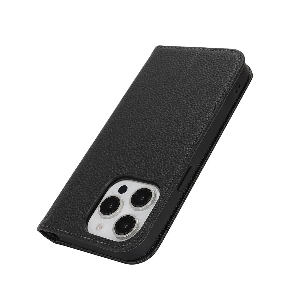 Stand Case for iPhone 13 Pro Max / 12 Pro Max Litchi Texture Leather Flip Phone Cover with Strap  /  Wallet - Black - 7