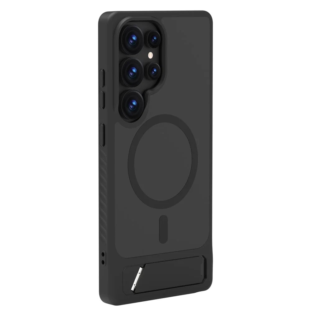 LEREACH Le-Chic Series For Samsung Galaxy S25 Ultra Magnetic Case Kickstand TPU + PC Phone Cover - Black - 7