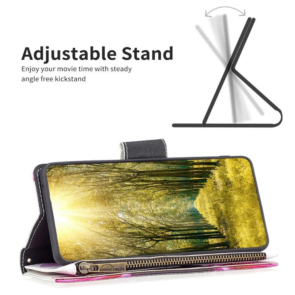 For Samsung Galaxy S23 Ultra Leather Case with Strap Pattern Printing Zipper Wallet Phone Stand Cover - Sunflower - 2