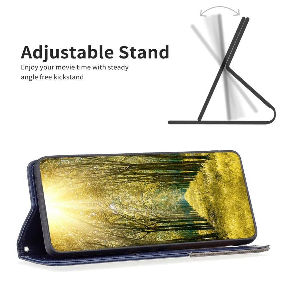 For Samsung Galaxy S23 Ultra Leather Case with Card Holder Imprinting Pattern Phone Stand Cover - Blue - 2