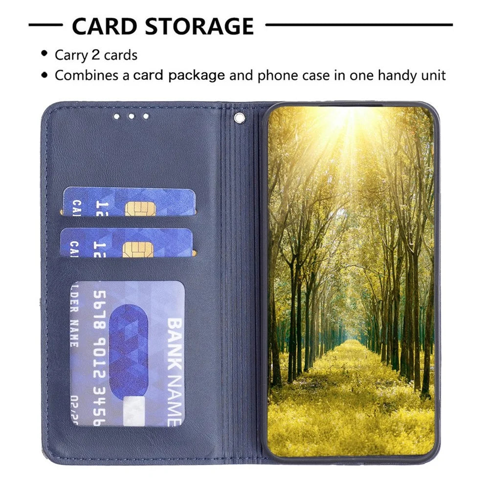 For Samsung Galaxy S23 Ultra Leather Case with Card Holder Imprinting Pattern Phone Stand Cover - Blue - 3