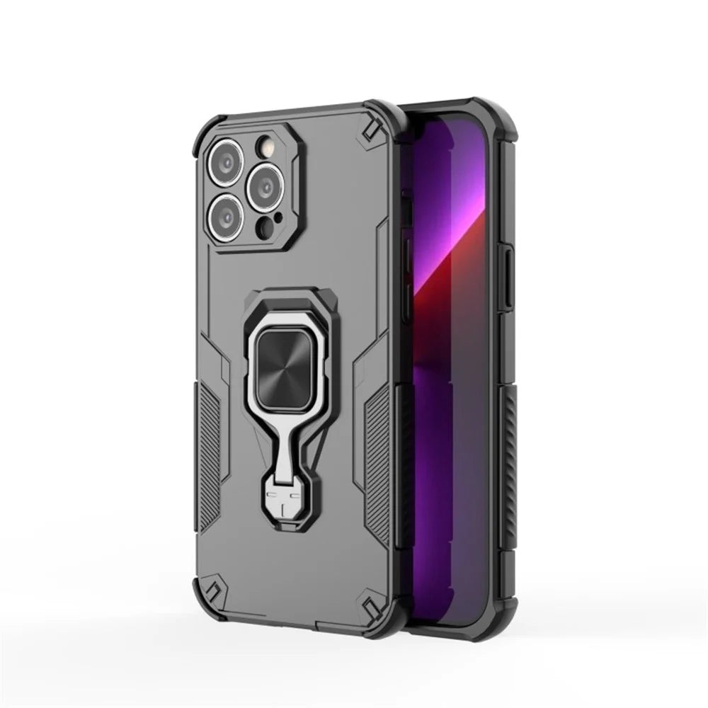 WANLONFENG For iPhone 14 Pro Phone Case  PC TPU Back Cover Kickstand with Tempered Glass - Black - 2