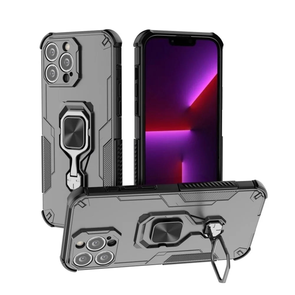 WANLONFENG For iPhone 14 Pro Phone Case  PC TPU Back Cover Kickstand with Tempered Glass - Black - 4