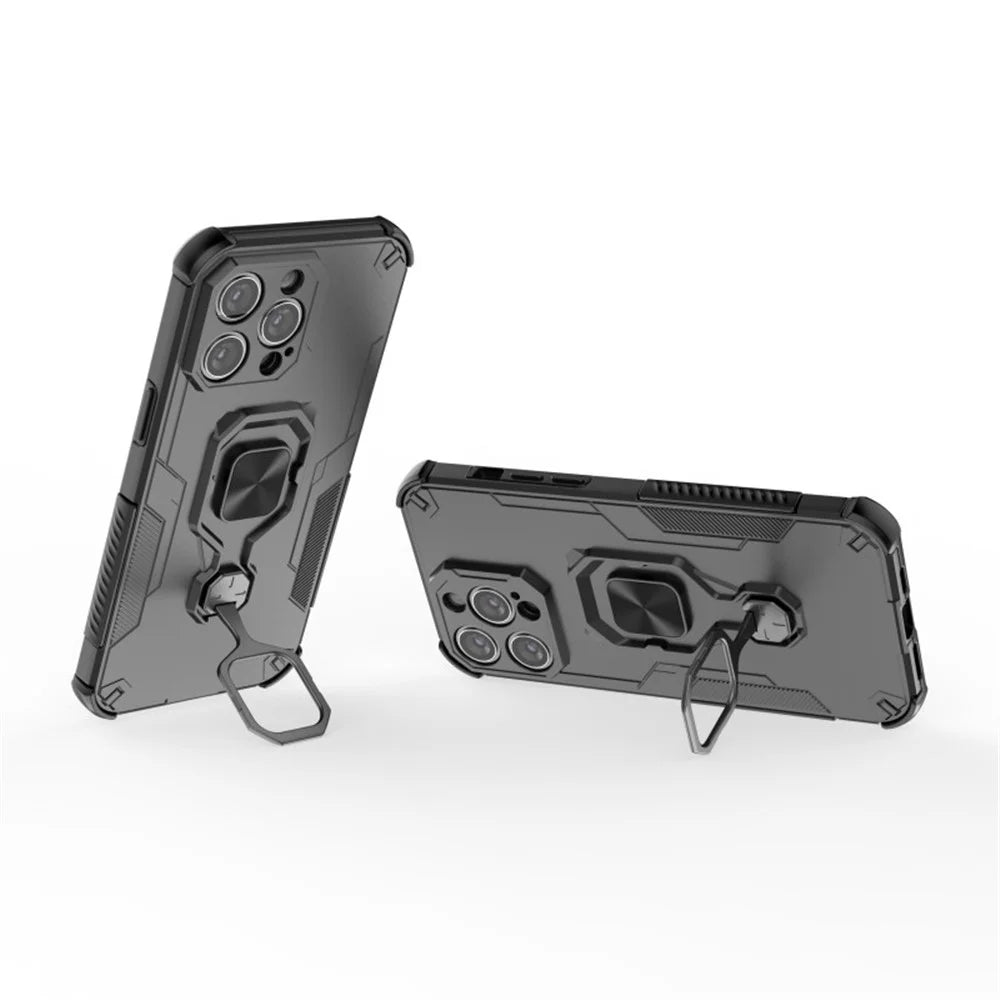 WANLONFENG For iPhone 14 Pro Phone Case  PC TPU Back Cover Kickstand with Tempered Glass - Black - 5