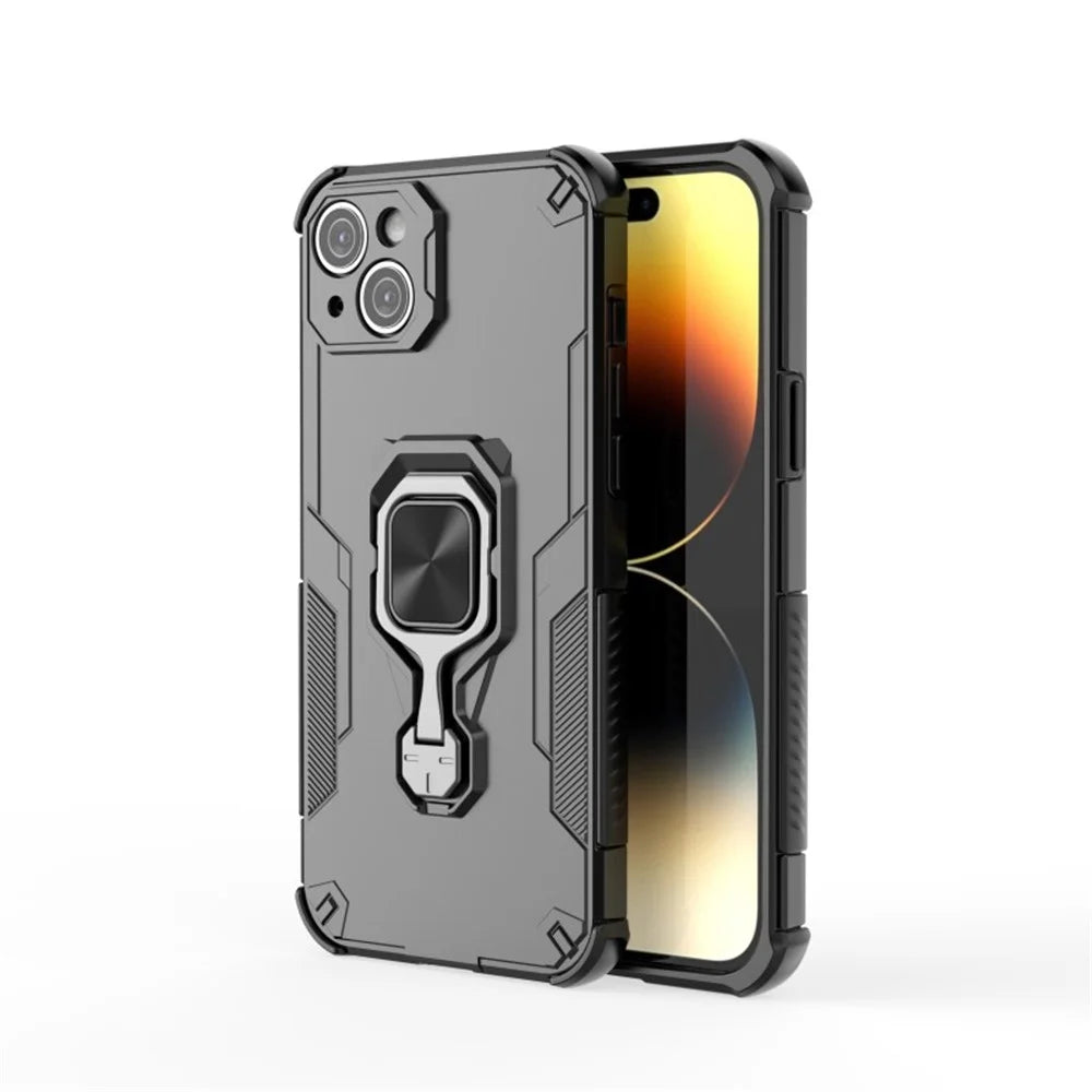 WANLONFENG For iPhone 14 Plus Phone Case  PC TPU Back Cover Kickstand with Tempered Glass - Black - 2
