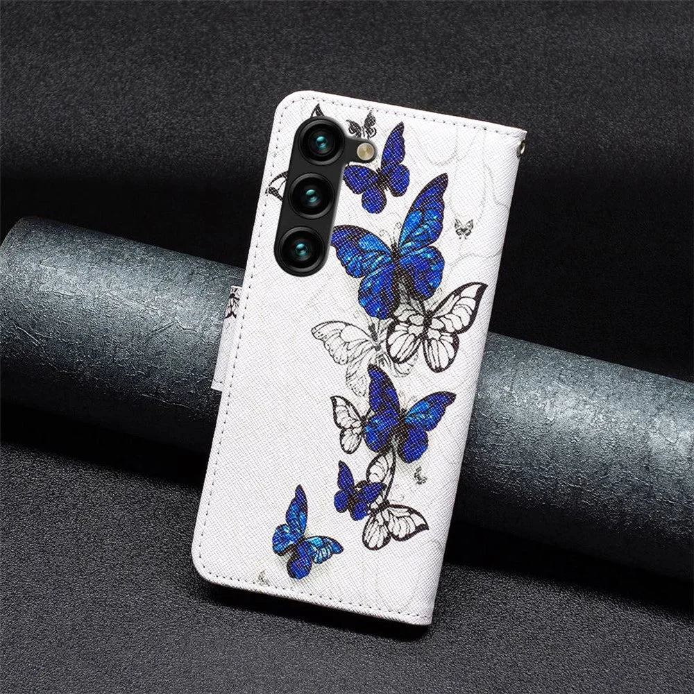 For Samsung Galaxy S23+ Leather Case Pattern Printing Wallet Stand Flip Mobile Cover - Butterflies - 5