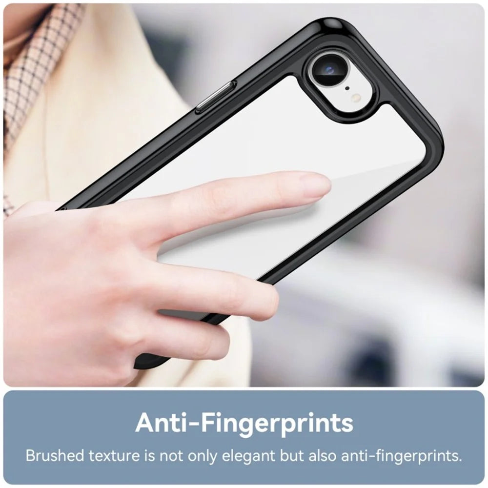 WANLONFENG For iPhone 17e / 16e Phone Case  XC Series TPU Acrylic Cover with Tempered Glass (Big Lens Hole) - Black - 6