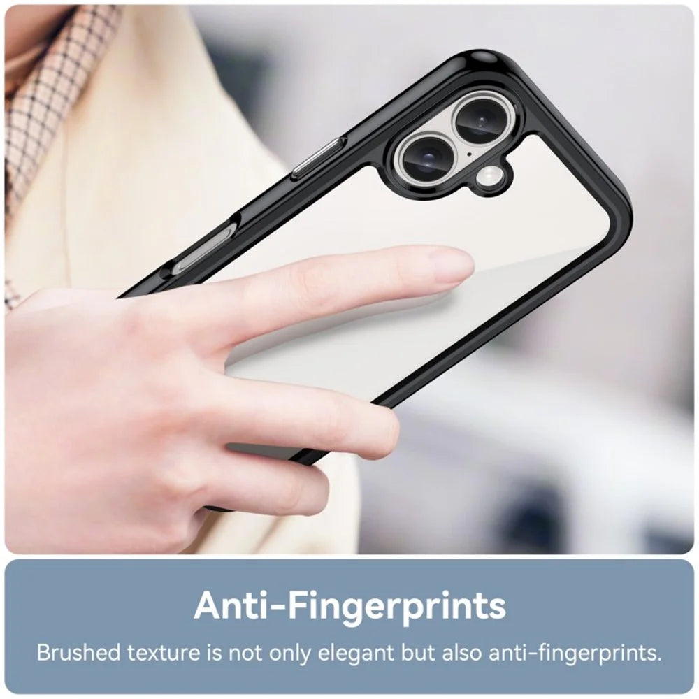 WANLONFENG For iPhone 16 Phone Case  XC Series TPU Acrylic Cover with Tempered Glass (Big Lens Hole) - Black - 6